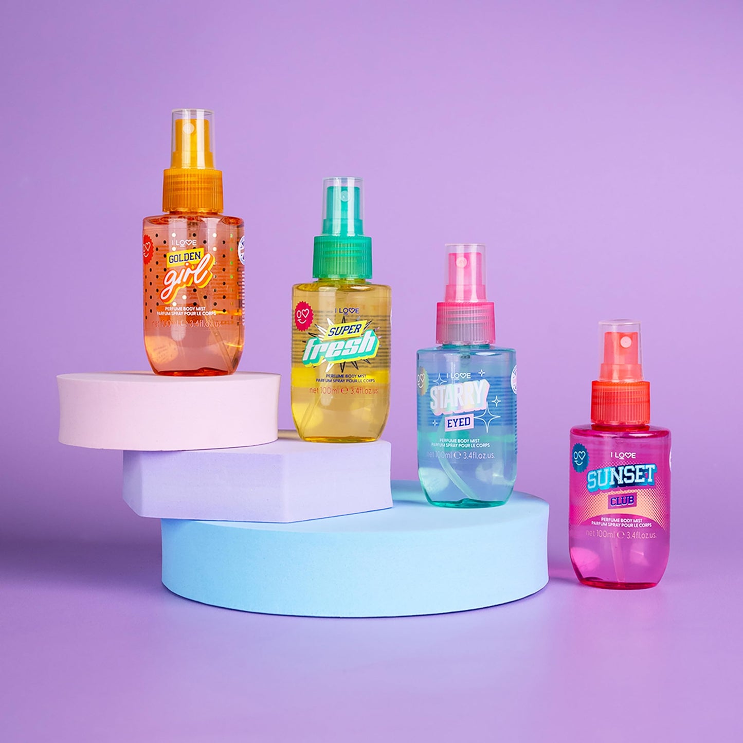 I LOVE Cosmetics In The Bag - Body Sprays for Women - Perfumed Body Mists with Vanilla - Ideal for Purses and Backpacks - Long Lasting - 4 pc