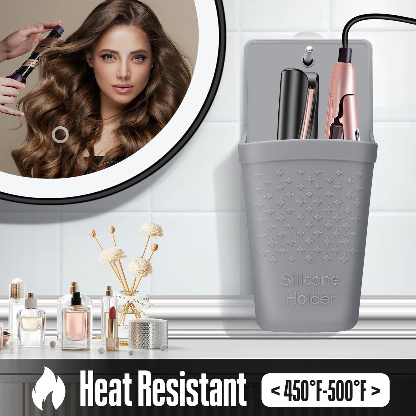 Heat Resistant Silicone Hair Iron Mat - Portable Travel Pouch for Styling Tools | 2 Pack (Gray)