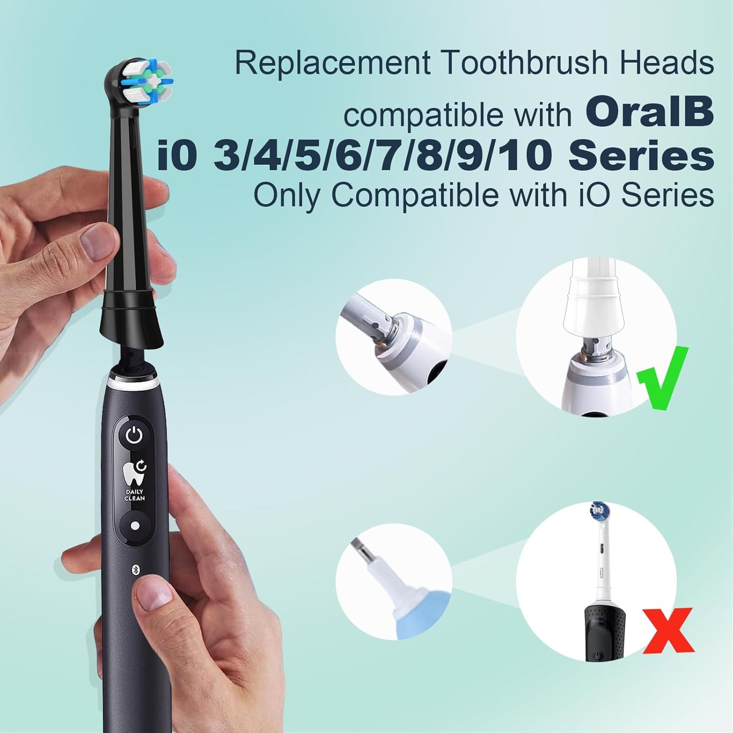 iO Replacement Toothbrush Heads for Oral-B iO Series 3-10 | 8-Pack, Black