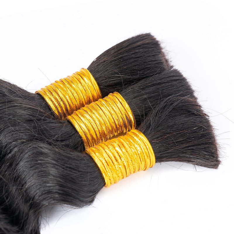 Human Braiding Hair for Boho Braids Human 130g Curly Boho Hair for Braiding Knotless 12A Deep Wave Bulk Bohemian 3 Bundles/Pack (1B-Natural Black, 16Inch)