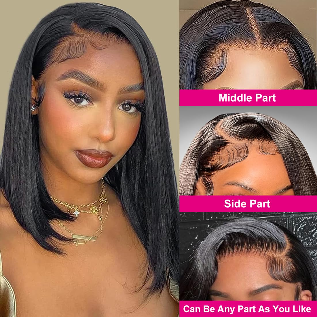 Straight Bob Wig Human Hair 13x4 Lace Front Wigs 200% Density Short Bob Wigs for Women HD Lace Front Wigs Human Hair Pre Plucked Short Wig Human Hair Natural Color 12inch