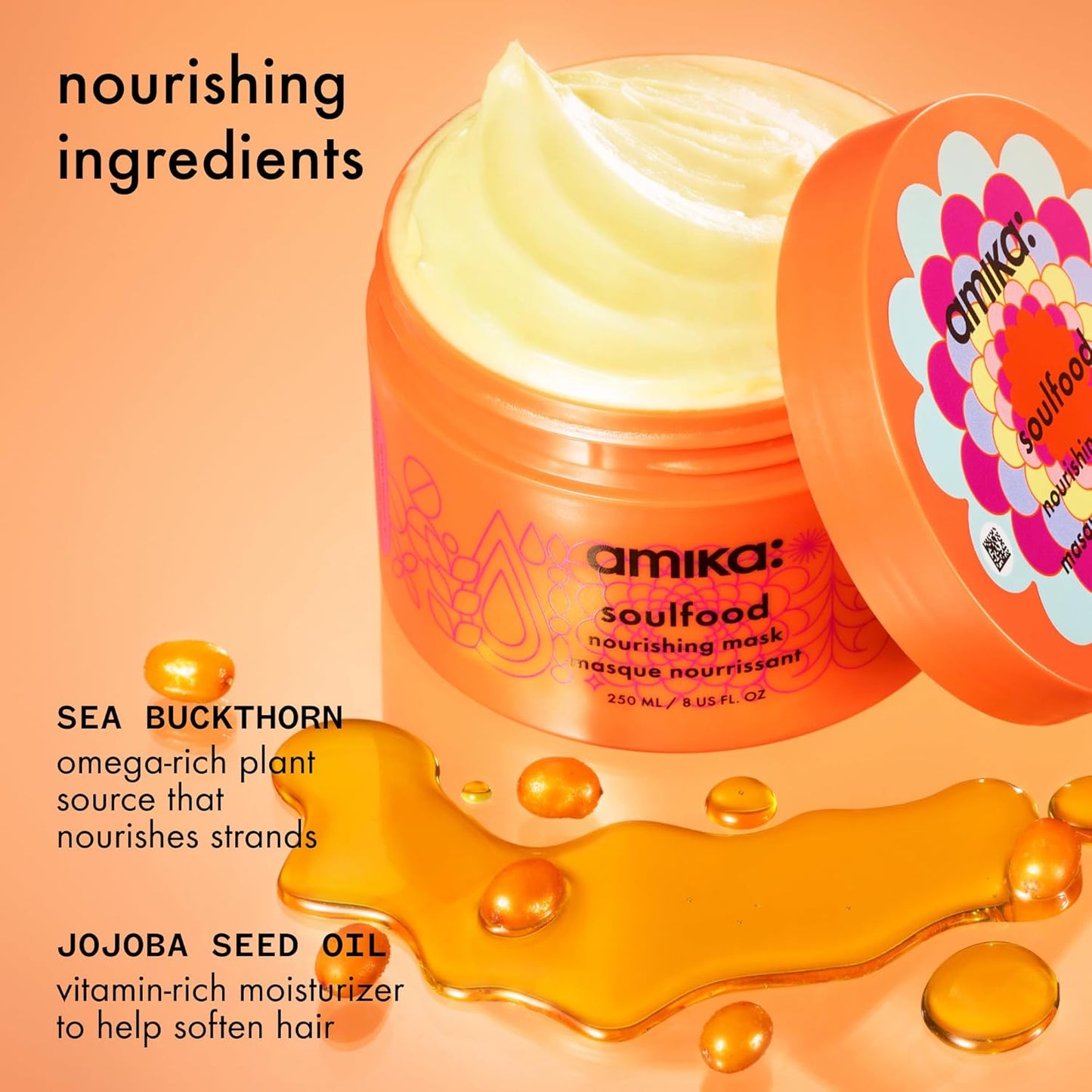 Amika Soulfood Nourishing Hair Mask - Deep Conditioning Treatment for Dry, Damaged Hair | 8.5 oz