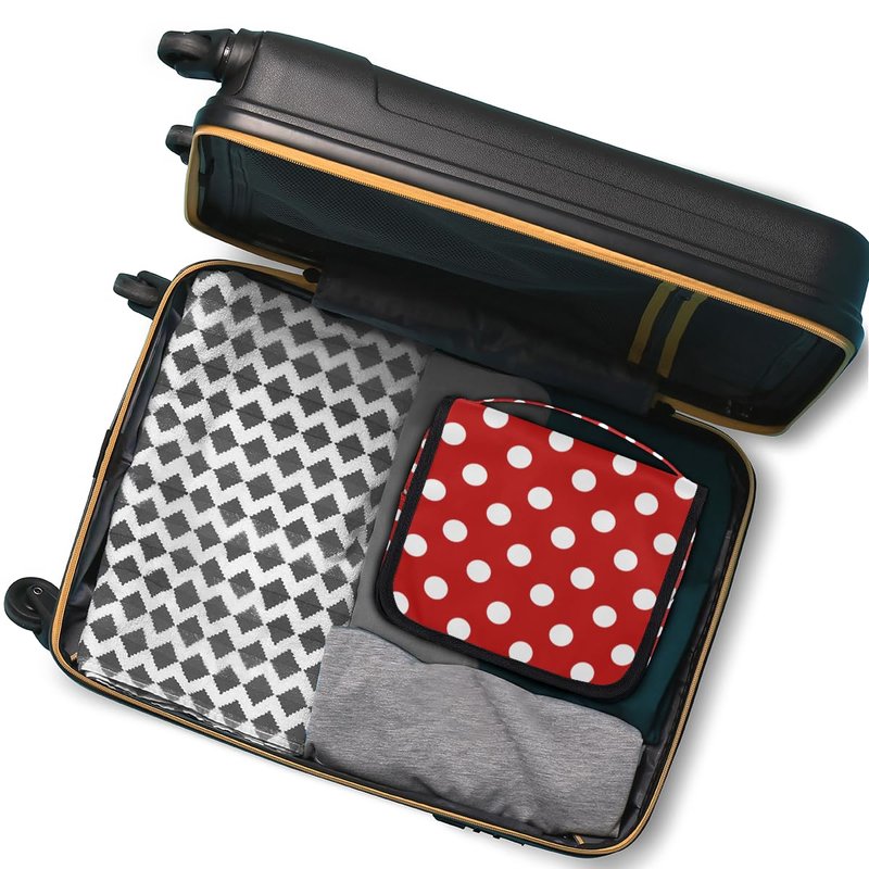 Bardic Hanging Travel Toiletry Bag for Women, Polka Dot Print Travel Makeup Bag Red White Polka Dot Portable Cosmetic Bag Travel Organizer for Toiletries Accessories