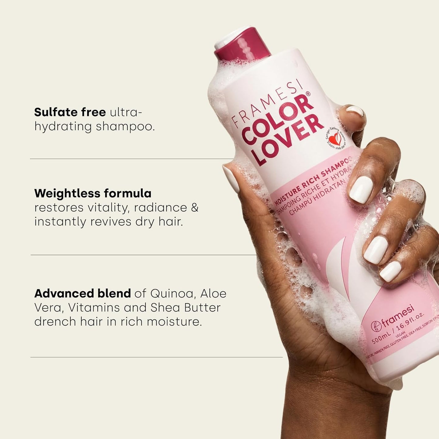 Framesi Color Lover Shampoo - Hydrating Sulfate-Free Shampoo for Color-Treated Hair | 16.9 Fl Oz