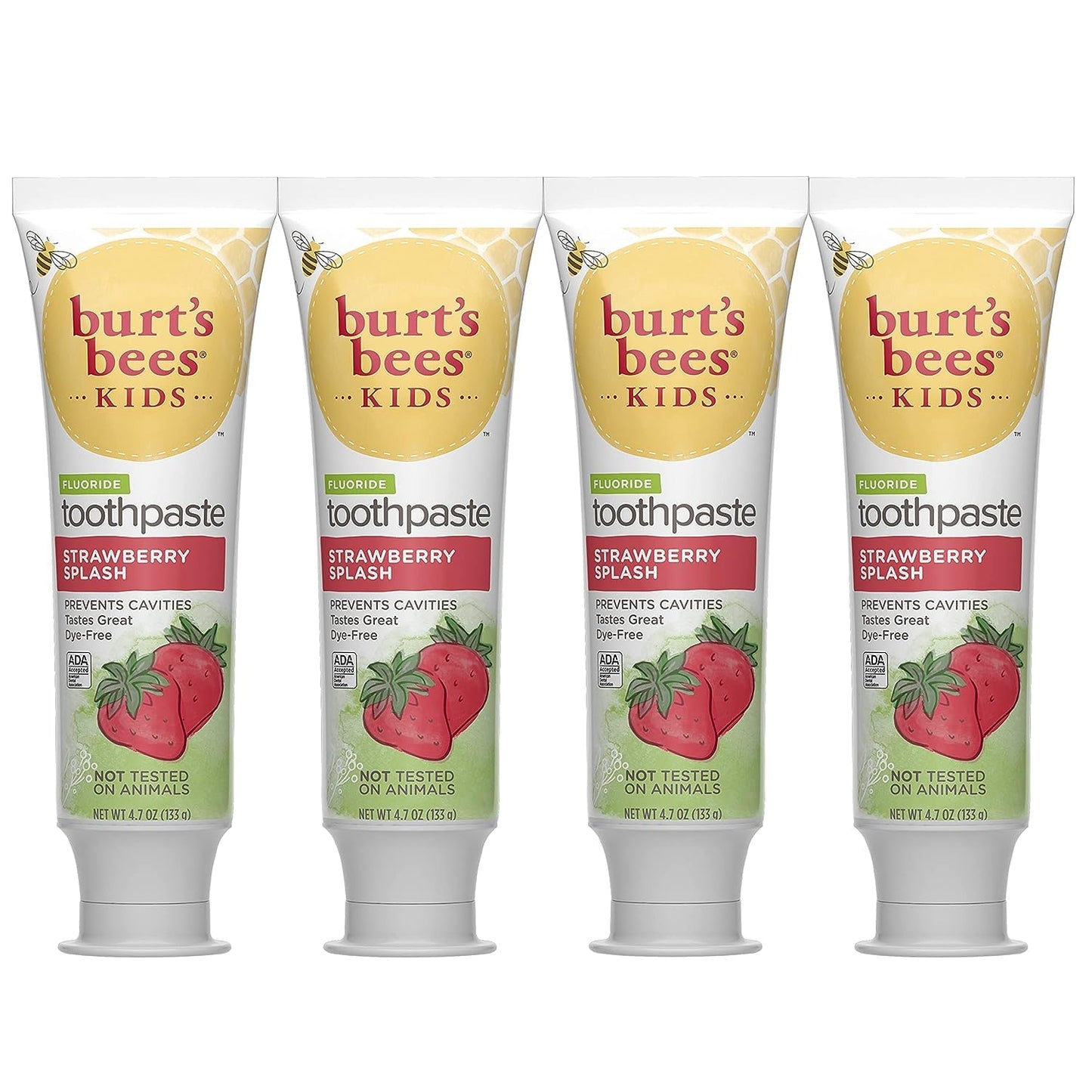 Burt's Bees Kids Toothpaste,Strawberry Flavor,with Fluoride,Strawberry Splash,4.7 oz,Pack of 4