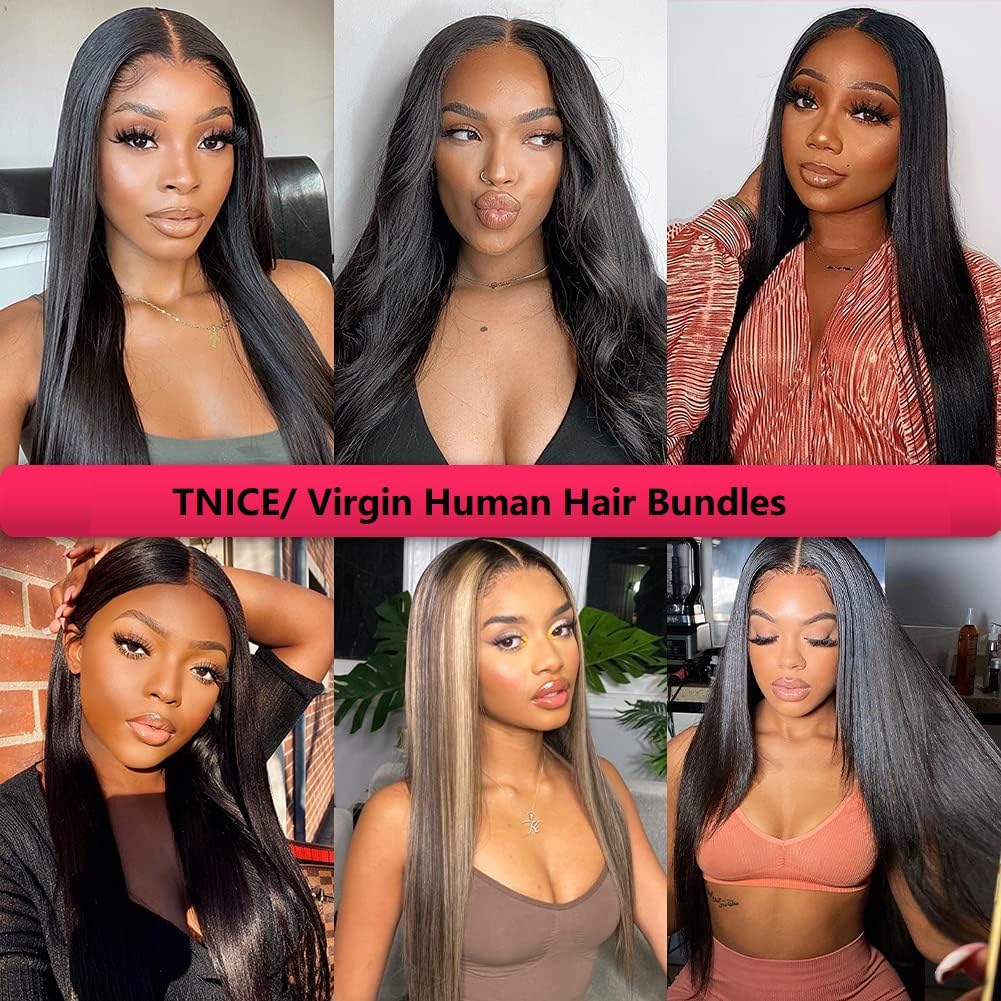 Straight Bundles Human Hair 16 16 16 Inch Brazilian Straight Hair Bundles 100% Unprocessed Virgin Hair Weave Bundle Human Hair Extensions for Women Trippy Hair Bundle Natural Color