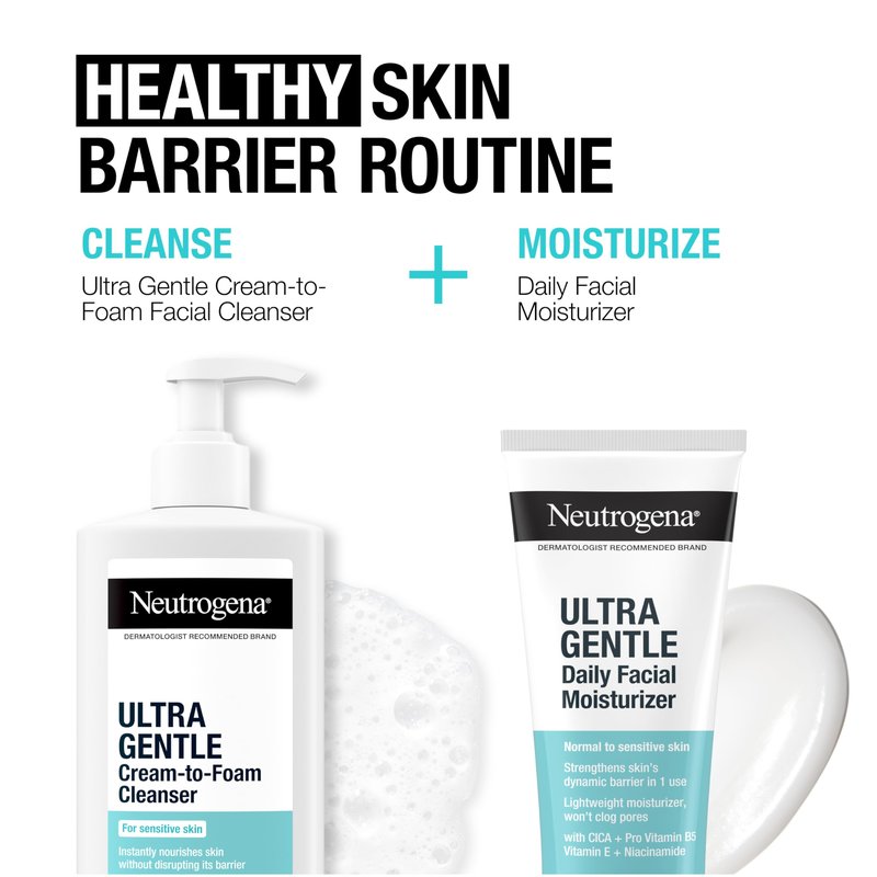 Neutrogena Ultra Gentle Cream-to-Foam Daily Facial Cleanser, Transforms from a Creamy Cleanser to a Foaming Face Wash, Gently Cleanses Sensitive Skin, Fragrance-Free, Hypoallergenic, 8.5 oz
