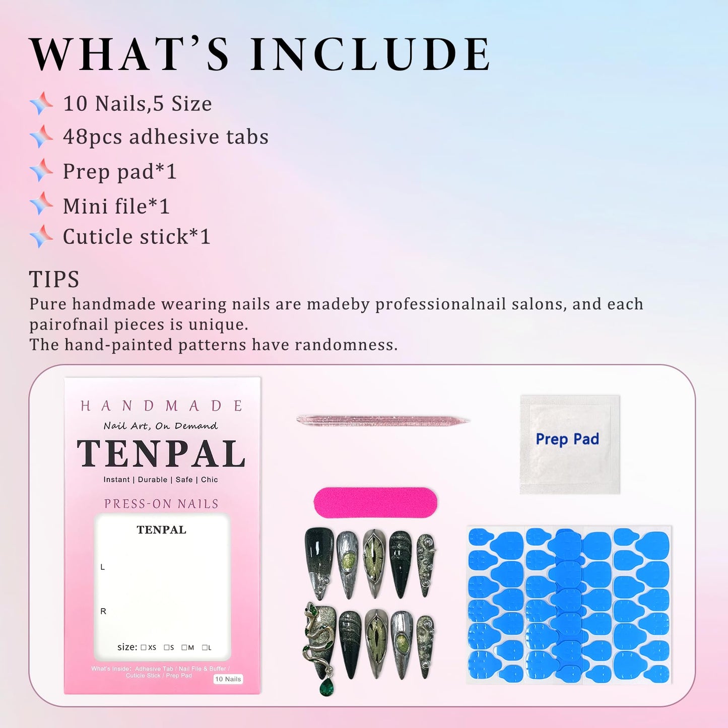 TENPAL Long Stiletto Press on Nails,Gothic Punk Green Cat Eye Nails Glow & 3D Snake with Gem,Black Silver Metallic Fake Nails Kits,10pcs Soft Gel False Nails with Steel Bead for Party Gifts(S)