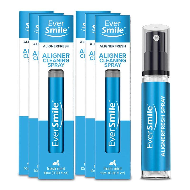 EverSmile AlignerFresh Cleaning Spray for Invisalign and All Clear Aligners and Retainers – On-the-Go Cleaning & Teeth Whitening, Kills Bacteria, Fights Bad Breath – Mint Flavor, 10ml (6 Pack)
