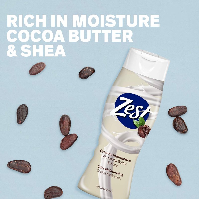 Zest Body Wash Cocoa Butter & Shea Moisturizing 18 Ounce (Pack of 6)