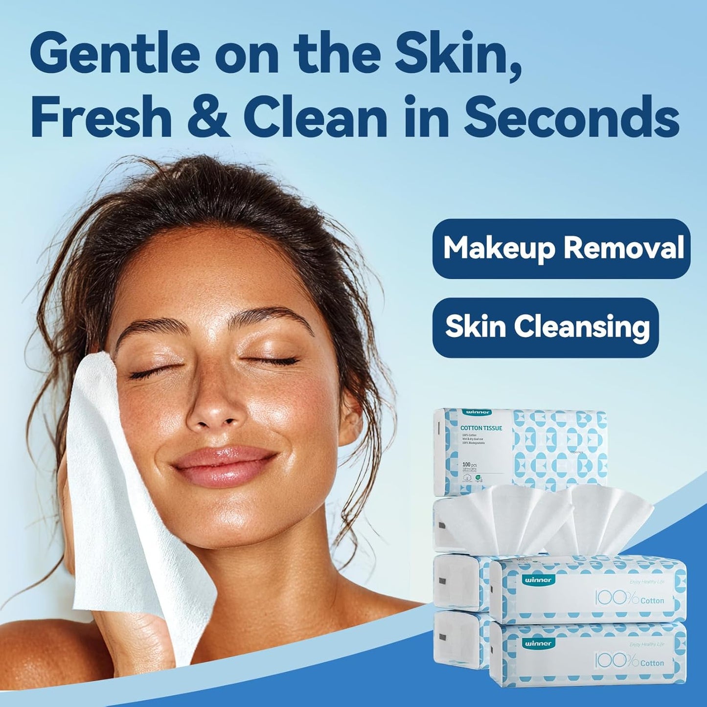 Soft Face Towels - 100% Biobased Facial Towelettes for Sensitive Skin | Unscented, OEKO-TEX Certified, 300 Count (Pack of 3)