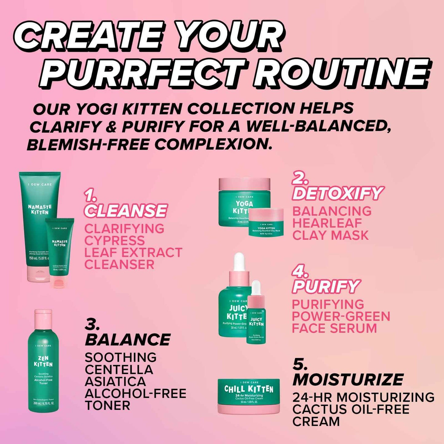 I DEW CARE Blemish Heartleaf Skincare Set - Kitten My Balance On | Foam Cleanser & Wash-off Mask & Serum, Clear & Soothe Irritation, Absorb Excess Oil, Gentle Face Wash, Travel Size, Stocking Stuffers