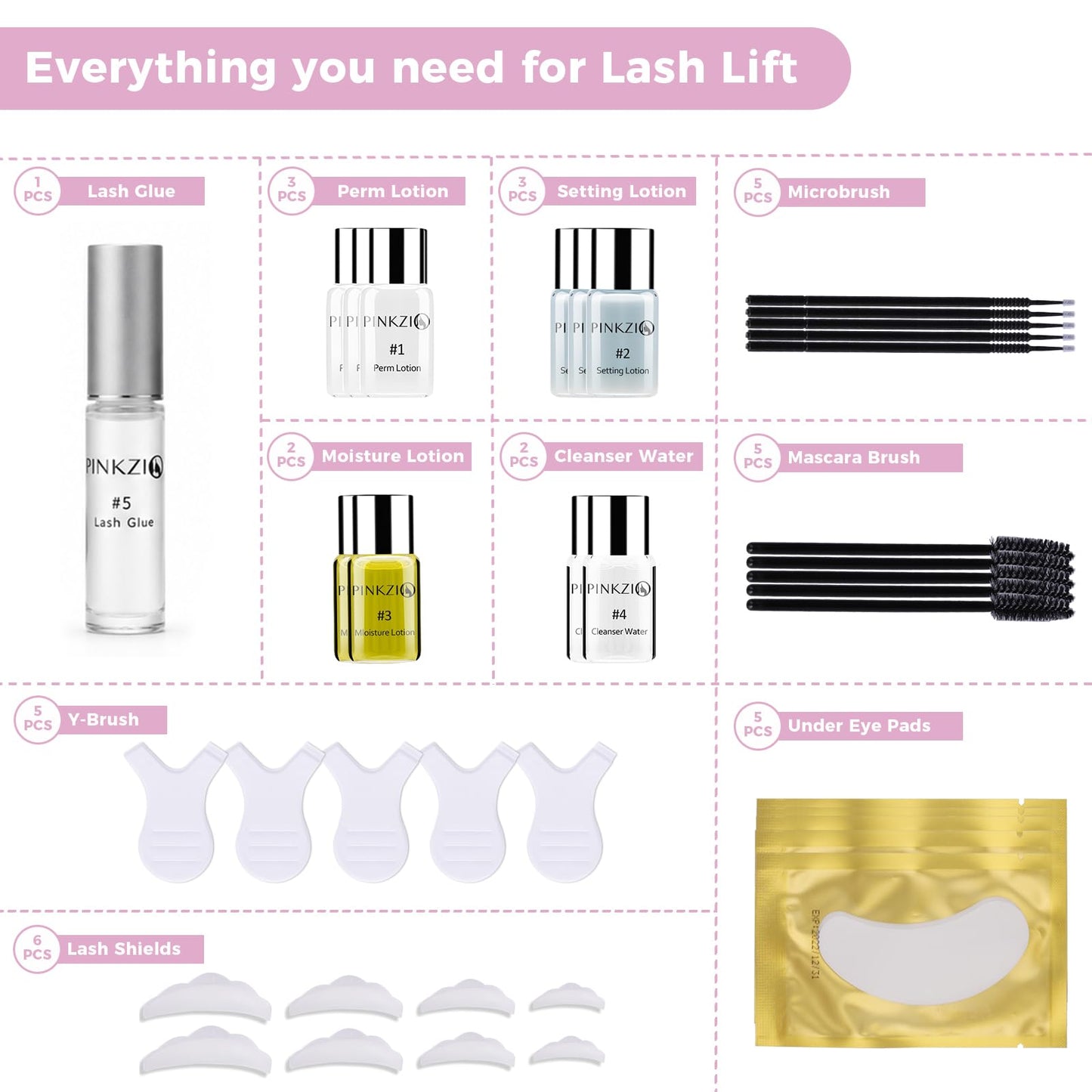 PINKZIO Lash Lift Kit Eyelash Perm Kit, Professional Eyelash Lash Curling, Semi-Permanent Curling Perming Suitable For Salon, Pink