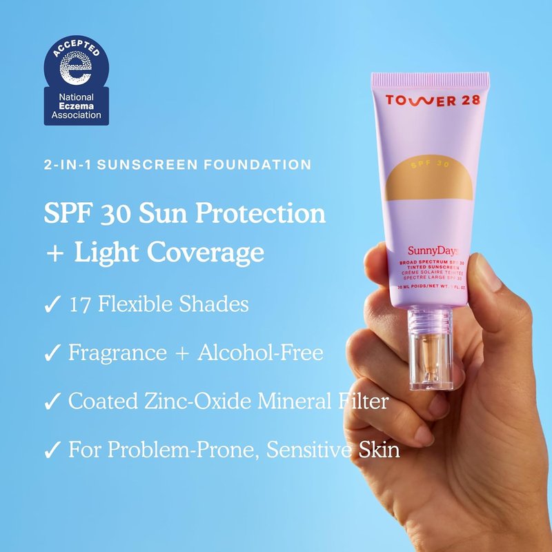Tower 28 SunnyDays SPF 30 Tinted Moisturizer - Buildable Coverage Foundation & Mineral Sunscreen for Sensitive Skin - 35 Medium/Neutral (1 oz)