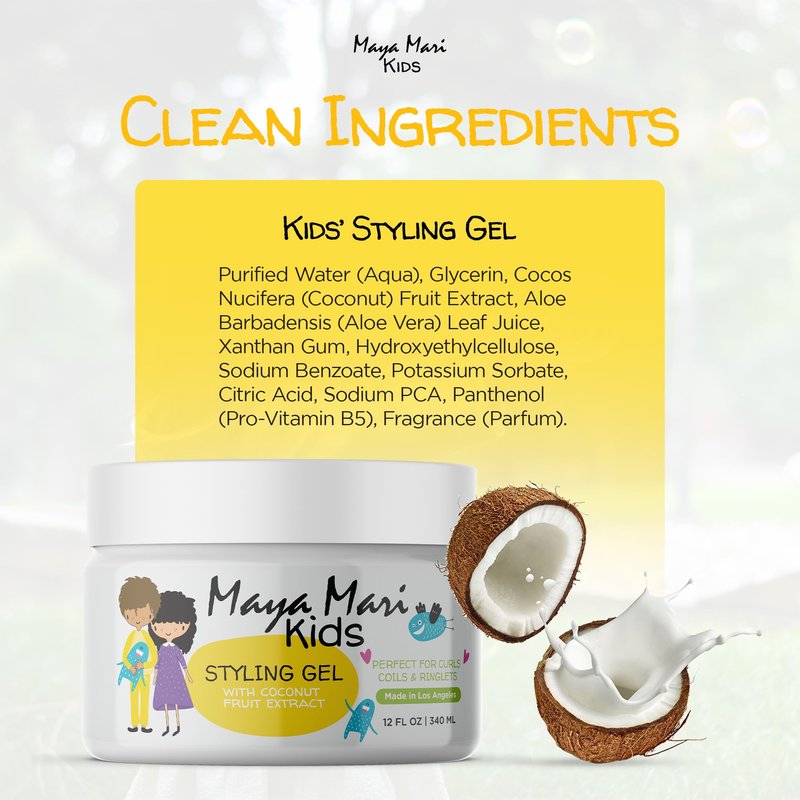 MAYA MARI Kids Hair Styling Gel for Boys, Girls, Toddlers and Babies, Coconut Fruit Extract, Flexible Medium Hold, Sulfate Free, Paraben Free, Coconut Lime Twist, 12 oz Jar