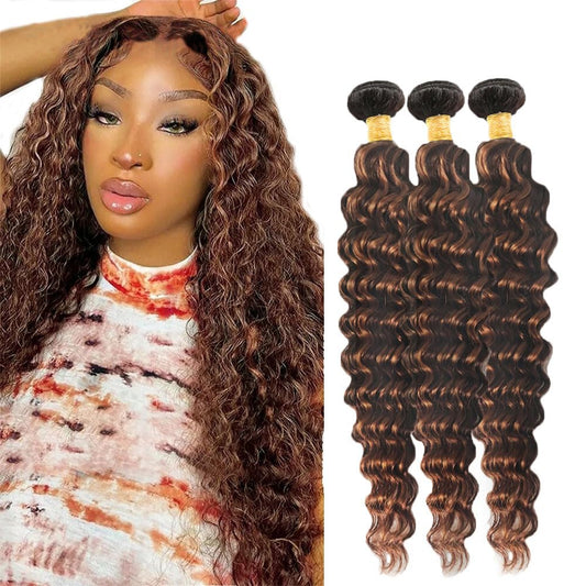 Brown Human Hair Ombre Bundles P430 Deep Wave Bundles Dark Brown Human Hair Bundle 12 14 16 Inch Brazilian Virgin Remy Hair Ombre Deep Wave Bundles Highlight Bundle