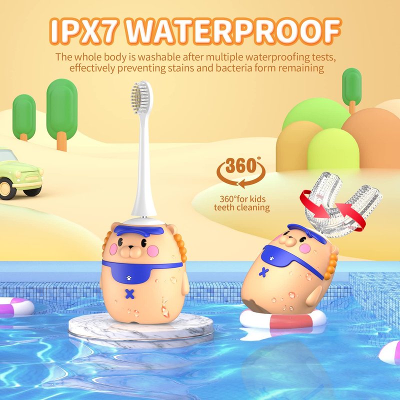 RexCodar Kids Electric Ultrasonic Toothbrush, U Shaped IPX7 Waterproof with 5 Smart Modes (Cartoon Duck, Ages 2-6)