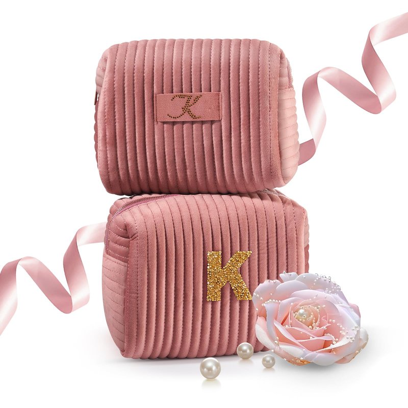 A-Z Monogrammed Gifts with Diamonds for Women Practica,Birthday Gifts for Women Mom,Wedding Favors,Custom Makeup Baglarge Cosmetic Bags,Travel Toiletry Bag Essentials,Personalised Bridesmaid(Pink K)