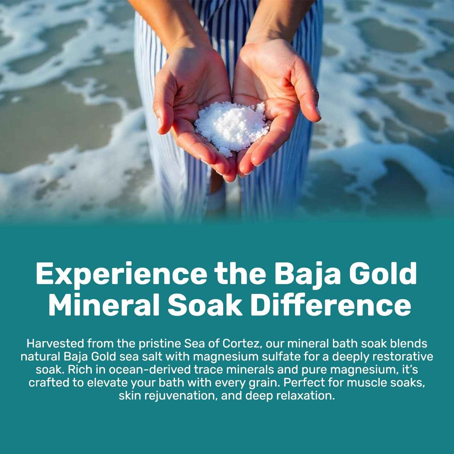 Baja Gold Ocean Mineral Soak – Natural Magnesium Bath Soak & Trace Elements | Relaxing, Clean Ingredient Soak for Bath, Muscles, Relaxation & Skin Care | Pure, Vegan, 2 Lb Resealable Bag, Unscented