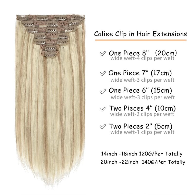 Caliee Blonde Clip in Hair Extensions Real Human Hair P10-613 Natural Human Hair Extensions Clip ins Real Human Hair for Women Full Head 120G with 16 Clips 7Pcs Lace Clip in hair 18 Inch