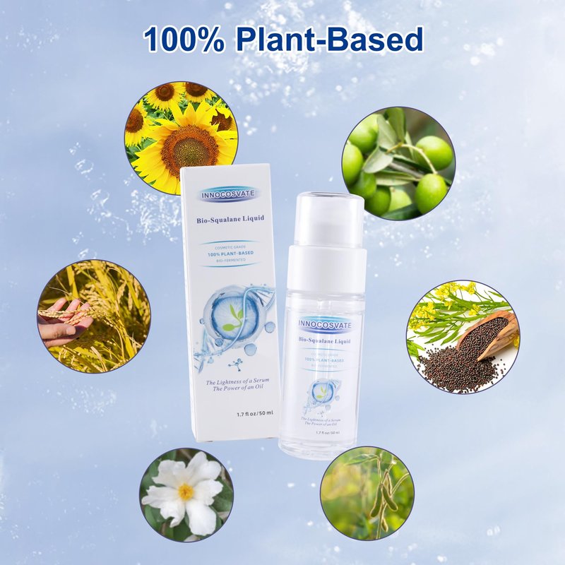 INNOCOSVATE 100% Plant-Based Squalane Oil – Bio-Fermented Skin Barrier Repair Serum, Anti-Aging Moisturizer, Non-Greasy Hydration for All Skin Types
