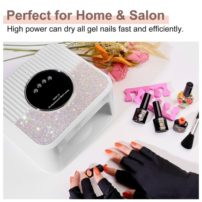 LIMEGIRL UV LED Nail Lamp Kit for Gel Polish Professional Fast Curing White Dryer Light Set with Protection Gloves Nail Art Cure Machine for Manicure Pedicure at Home and Salon