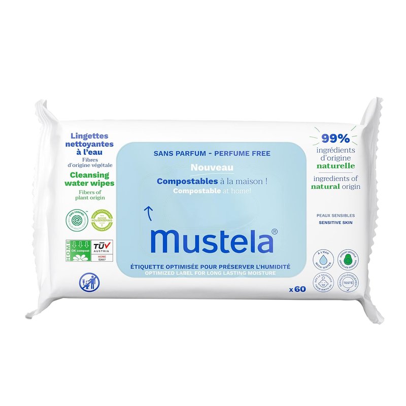 Mustela Baby Compostable Cleansing Wipes | Natural & Plant-Based - Fragrance-Free for All Skin Types - 99% Natural Ingredients