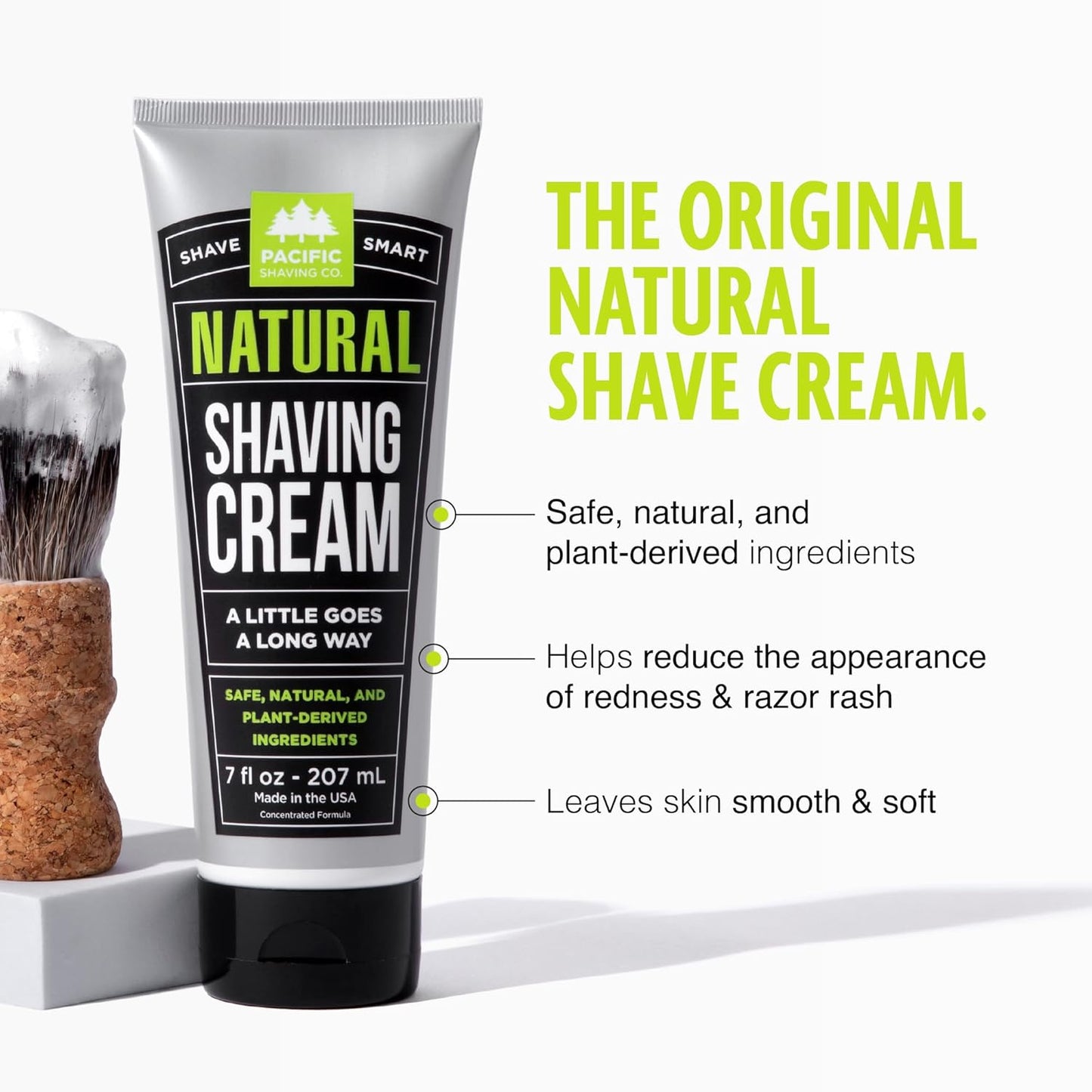 Pacific Shaving Company Natural Shaving Cream - Hydrating Shea Butter & Vitamin E Formula for Sensitive Skin | 7 Oz, 2 Pack