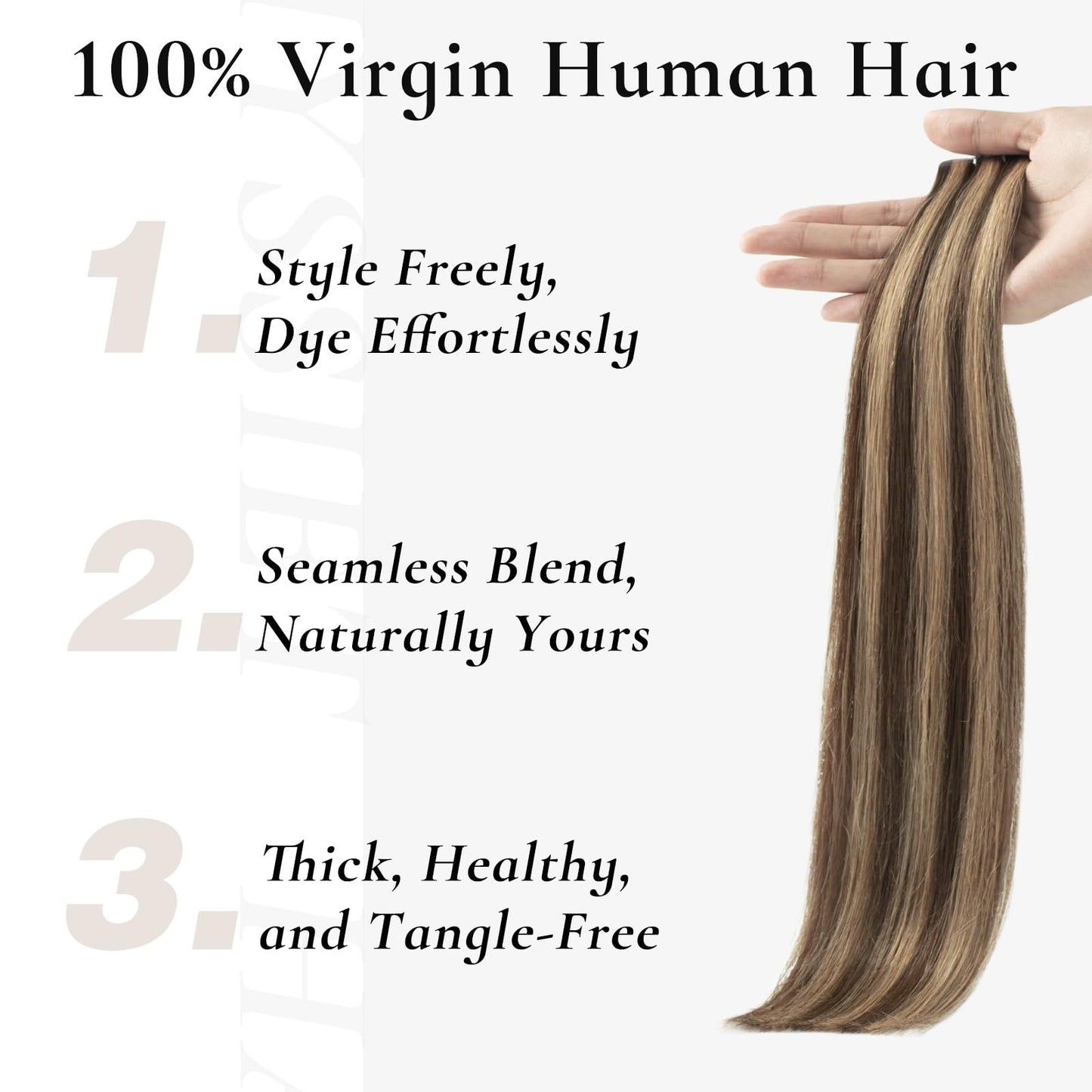 Hyssiet Tape in Hair Extensions Human Hair, 20pcs 50g 14 Inch Tape in Hair Extensions,Chocolate Brown Highlighted Caramel Blonde,Invisible Remy Soft Natural Thick Real Human Hair Extensions