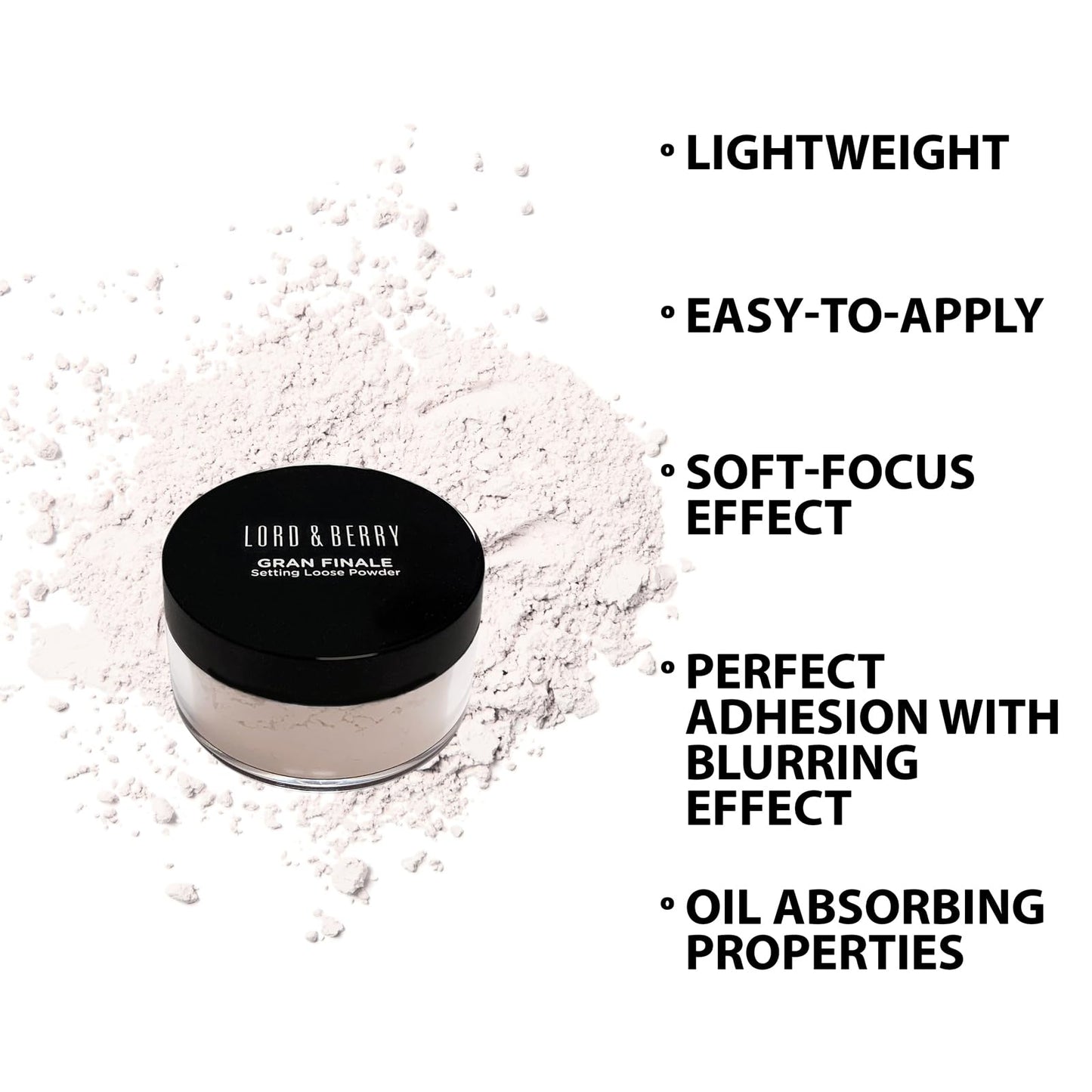 Lord and Berry Gran Finale Setting Loose Powder - Translucent Powder - Reduces Appearance of Pores and Controls Shine - 8301 Translucent - 0.42 oz.