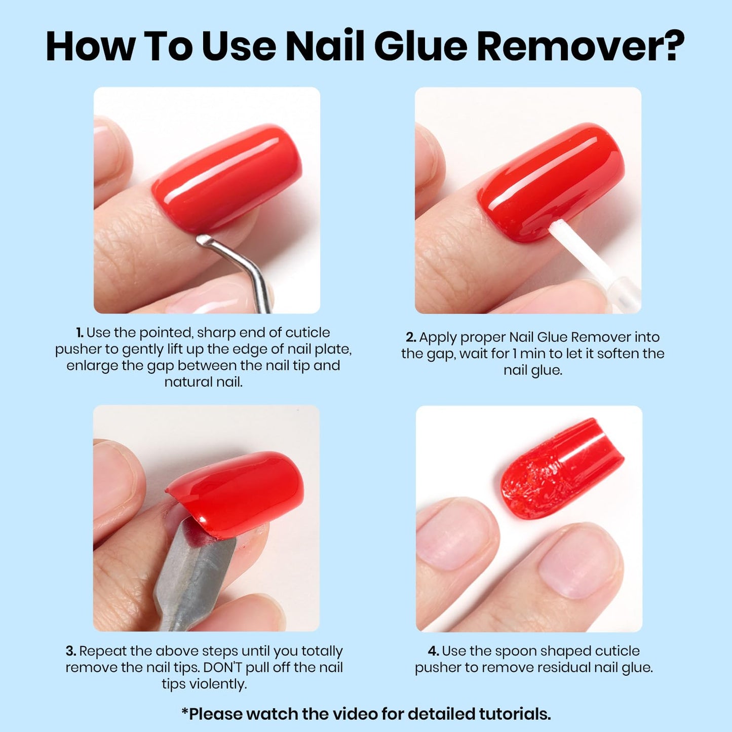 Beetles Nail Glue Remover with Cuticle Tool, 1 Pcs 20ml Press on Nail Remover Non-Acetone Adhesive for False Nail Tips Gentle Formula Not for UV Nail Glue Gel