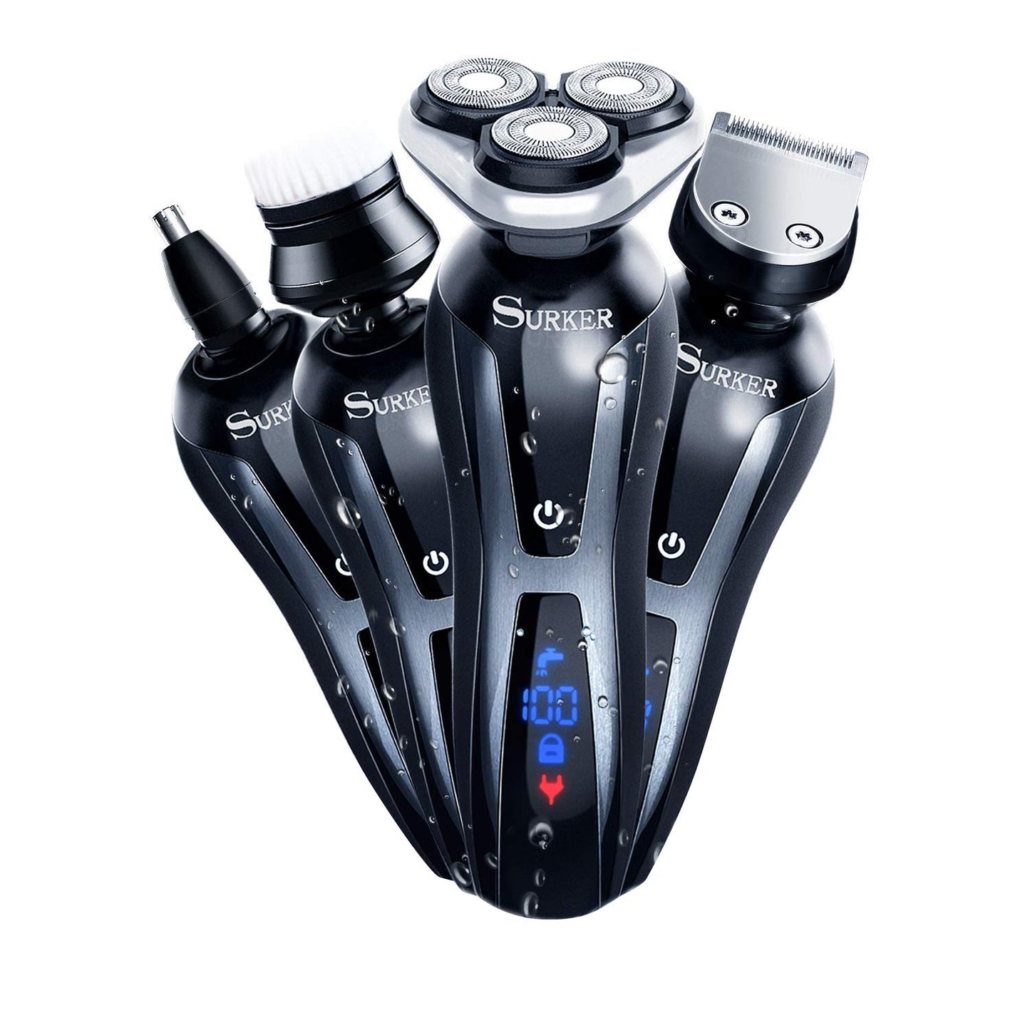 SURKER Electric Shaver - Cordless 3-in-1 Beard Trimmer & Nose Hair Groomer | Waterproof USB Rechargeable