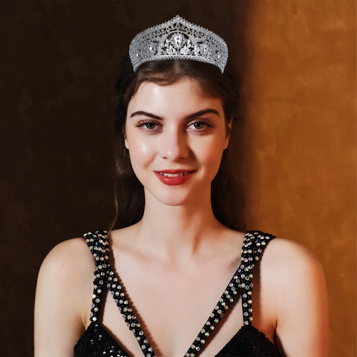 HEWEICSY Silver Tiaras and Crowns for Women,Wedding Tiara for Bride,Rhinestone Queen Crown,Crystal Costume Hair Accessories for Birthday Prom Party