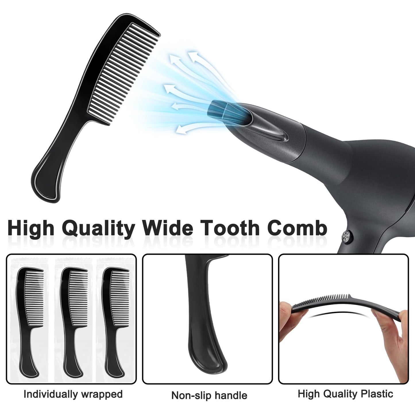 HOFASON 200 Pcs Bulk Hair Combs Individually Wrapped for Women, Kids, Men, Disposable Wide Tooth Comb for Travel, Homeless, Hotel, Shelter, Nursing Home and Church (Black)