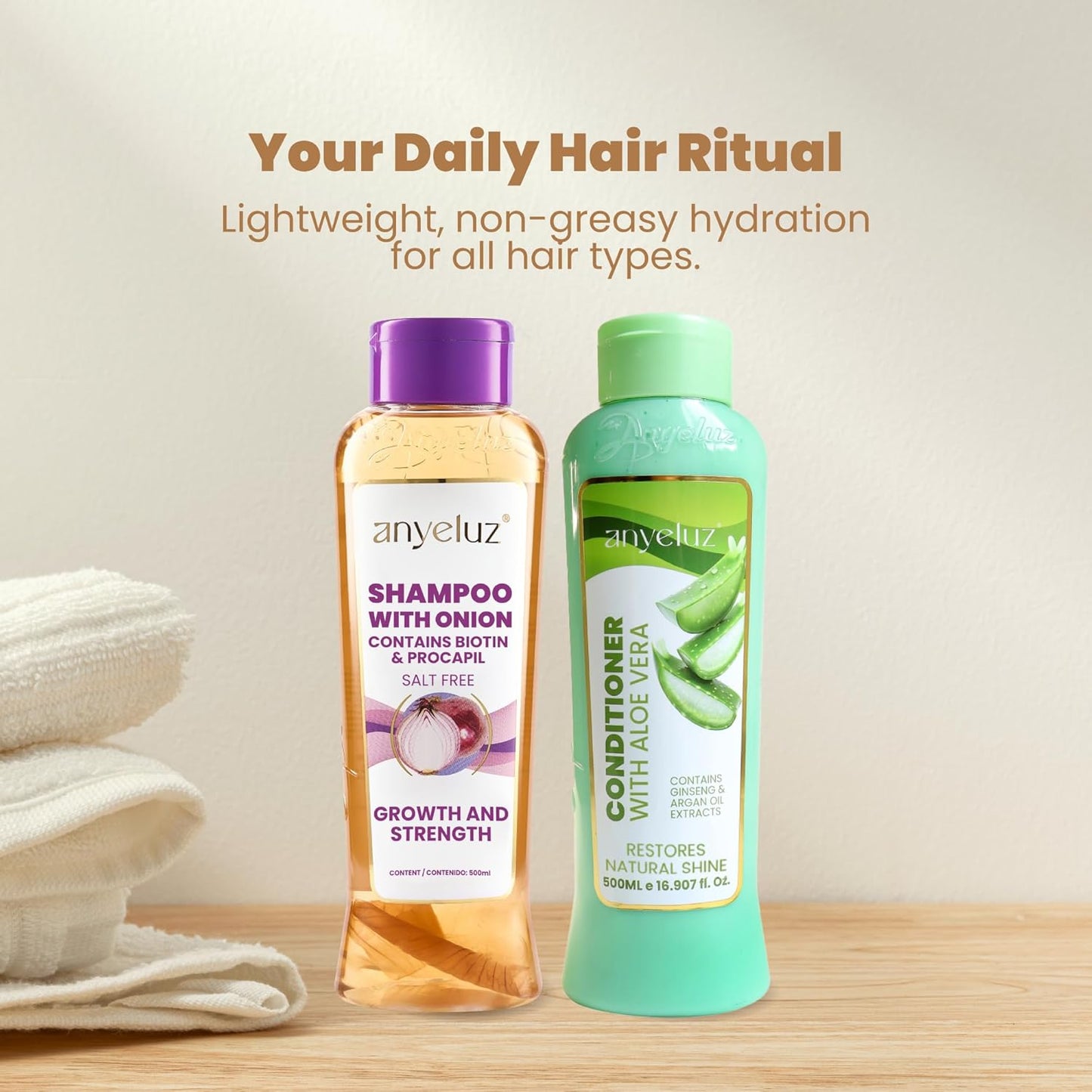 Onion Shampoo & Aloe Conditioner Set - Strengthen & Hydrate Hair with Onion Extract, Biotin & Argan Oil | Deep Cleansing, Moisturizing Formula