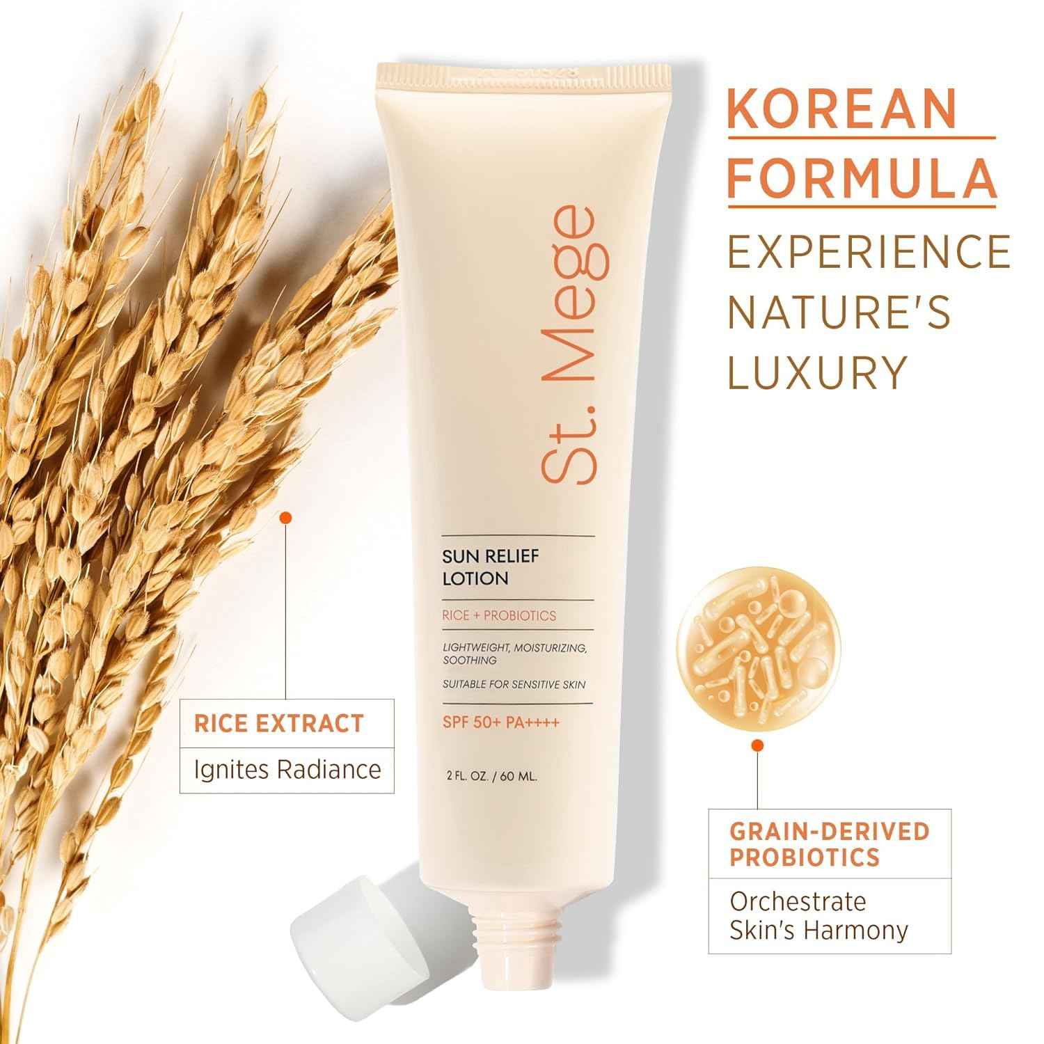 St. Mege Rice Korean Lightweight Sunscreen - Daily 50+ PA++++ Travel Size Sunscreen Lotion - Reef Safe, Asian Skincare Sunblock