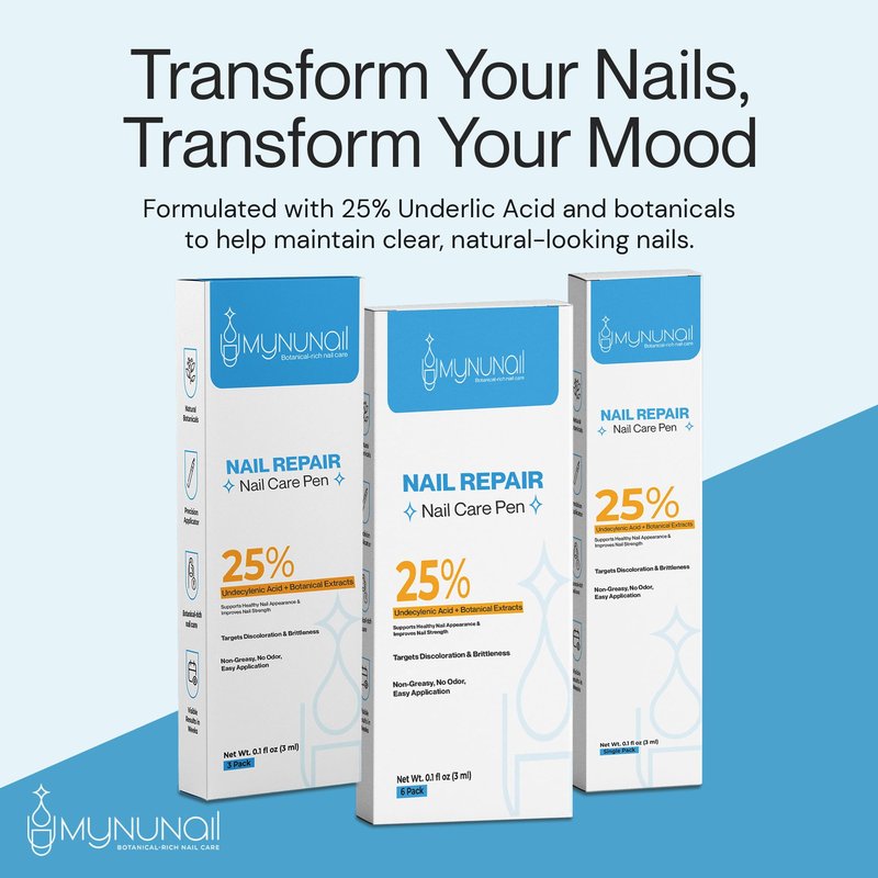 MyNuNail Nail Care/Conditioning Pen – Botanical Oils for Healthy, Clear-Looking Toenails and Fingernails – Fast Precision Brush Application Nail Repair Pen, Appearance of Clear Nails - Pack of 3