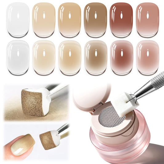 JODSONE 6 PCS Cushion Patting Gel Polish Kit Vibrant Colour with 50 Pcs Sponges and Grabbing Pen for French Ombre Blush Blend Nail Art Home & Salon Use