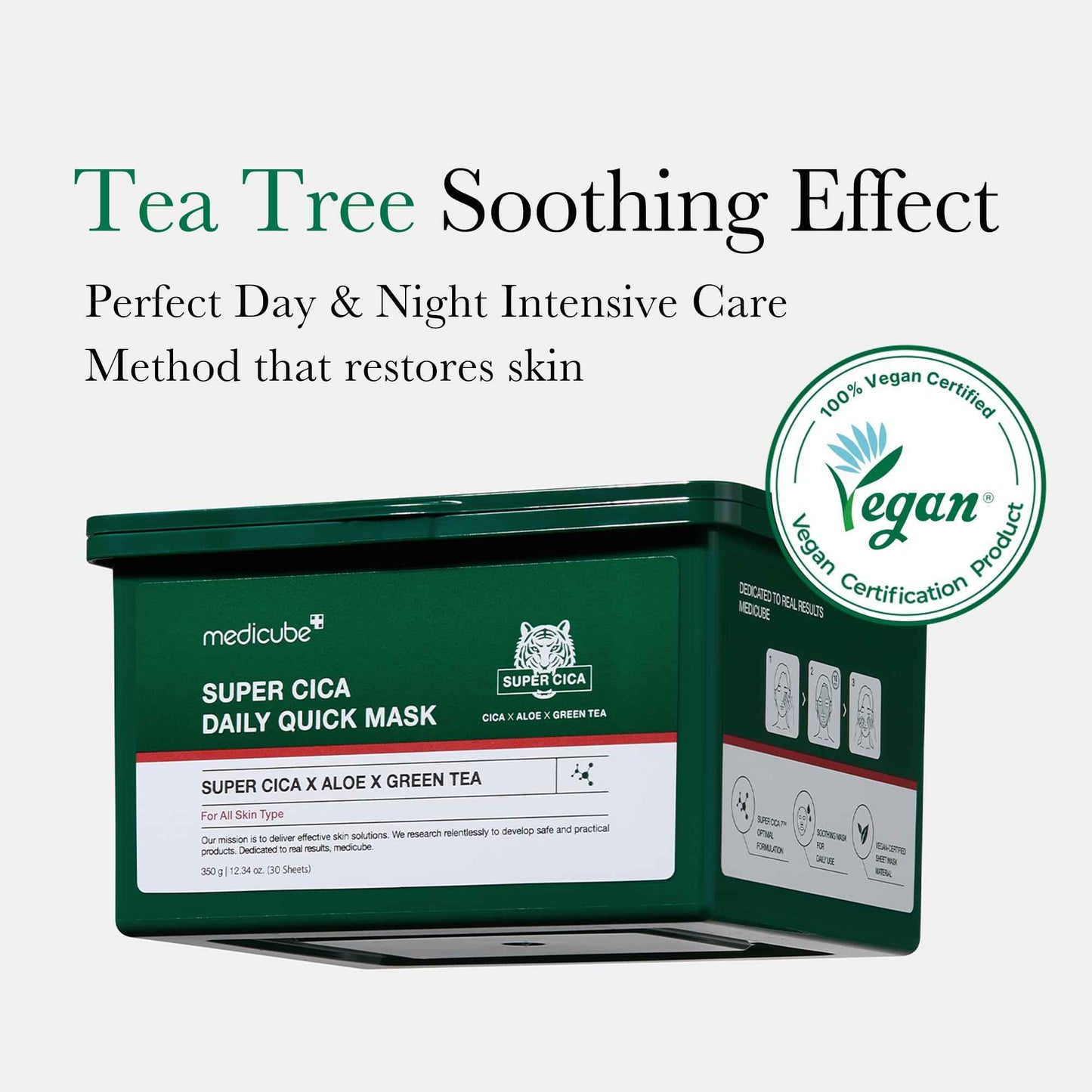 medicube Super Cica Daily Quick Facial Masks (30 Sheets) - 60-Second Soothing & Hydrating Facial Mask with 88% Cica, Instant Cooling & Moisturization - 100% Vegan Certified, Korean Skincare