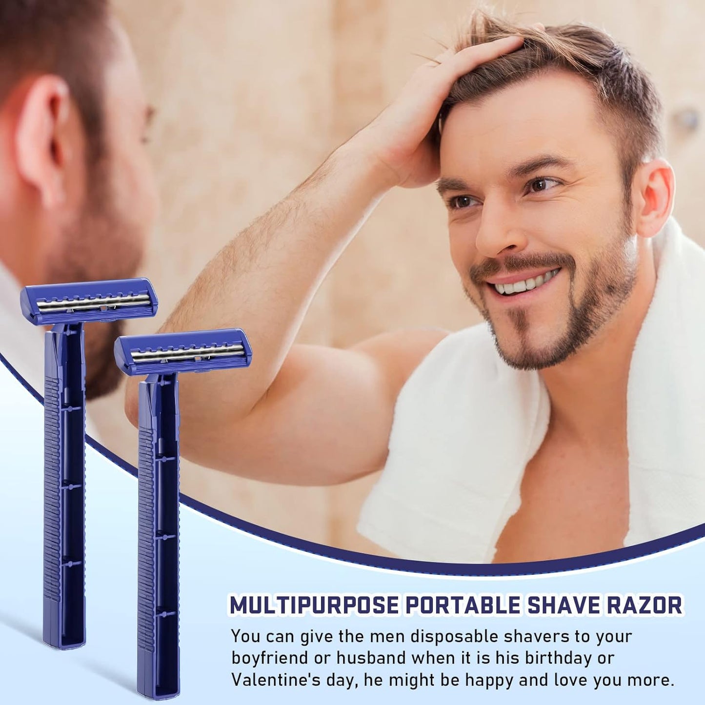 Twin Blade Razors for Men - Stainless Steel Disposable Shavers | Bulk Pack of 150 for Travel & Bathing