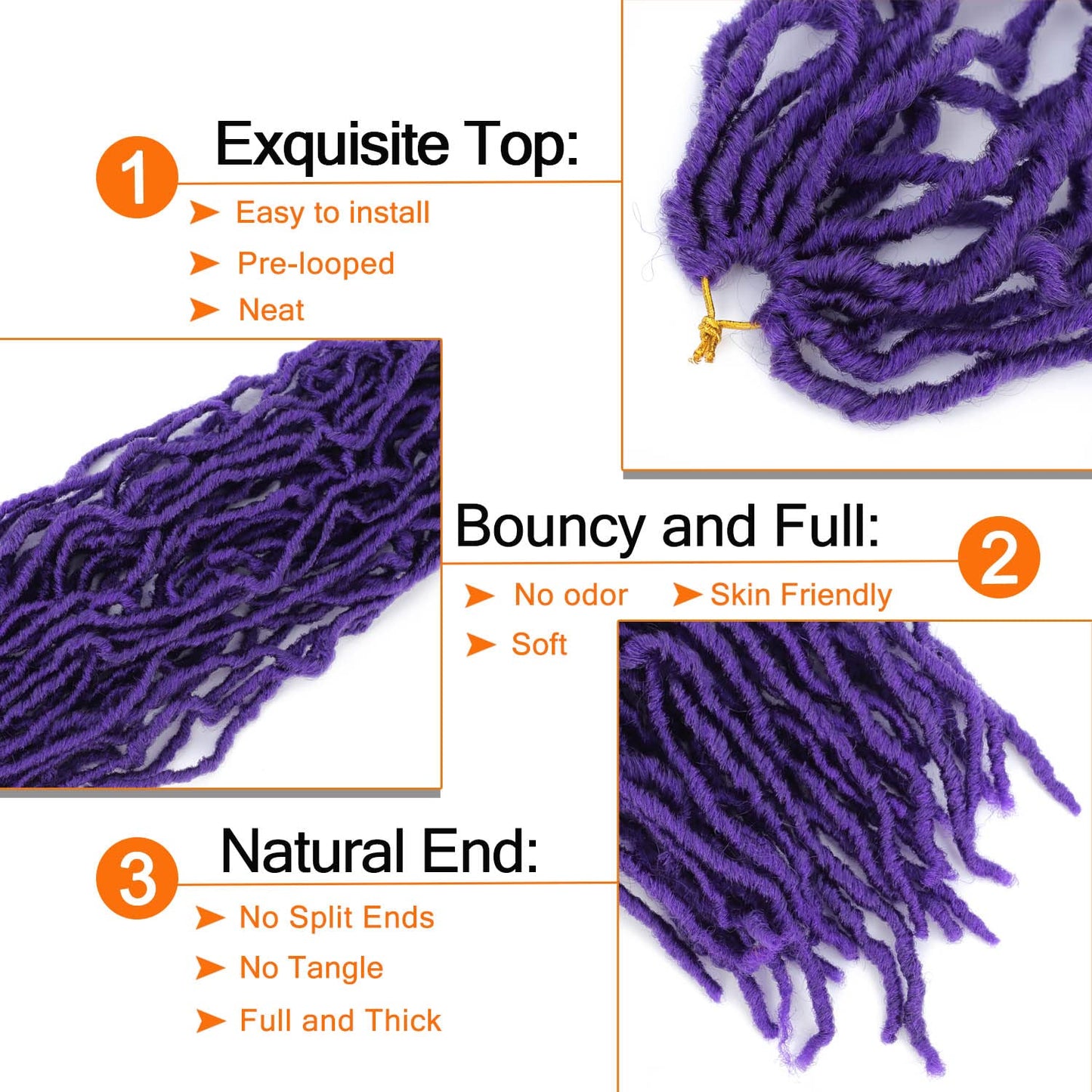 Purple Soft Locs Crochet Hair - 18 Inch Faux Locs Pre-Looped Knotless Braids for Natural Curly Styles