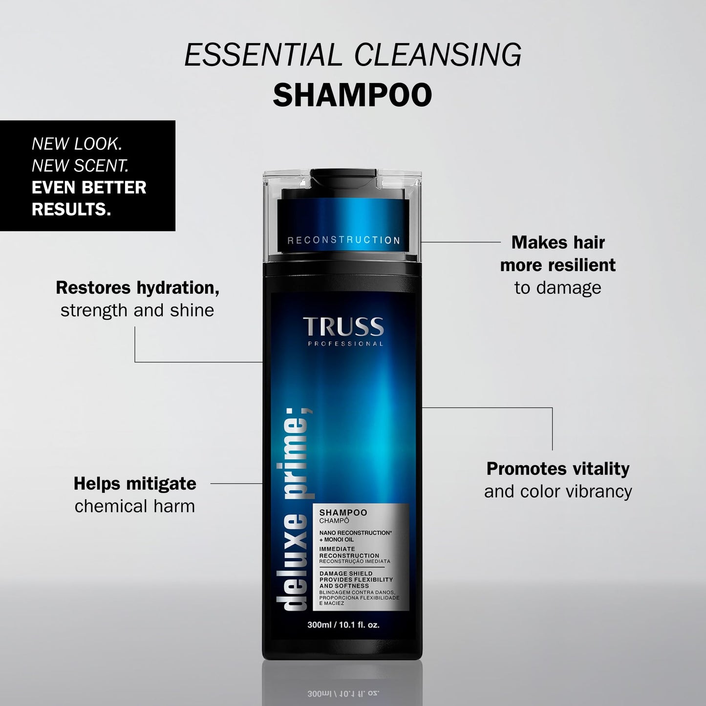 TRUSS Deluxe Prime Shampoo for Dry, Damaged Hair - Moisturizing Hair Shampoo for Women & Men - Frizz-Control & Breakage Defense - Improve Natural Shine - No Added Salts (10.14 Fl Oz)