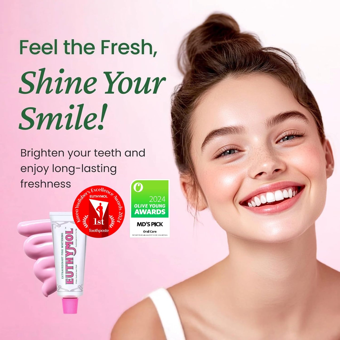EUTHYMOL Whitening Toothpaste Gift Set (3.7fl oz*2, Sqeezer Set) - Stain Removal in 2 Weeks, Long-Lasting Freshness for Sensitive Gum & Teeth. Bad Breath, Cavity Prevention