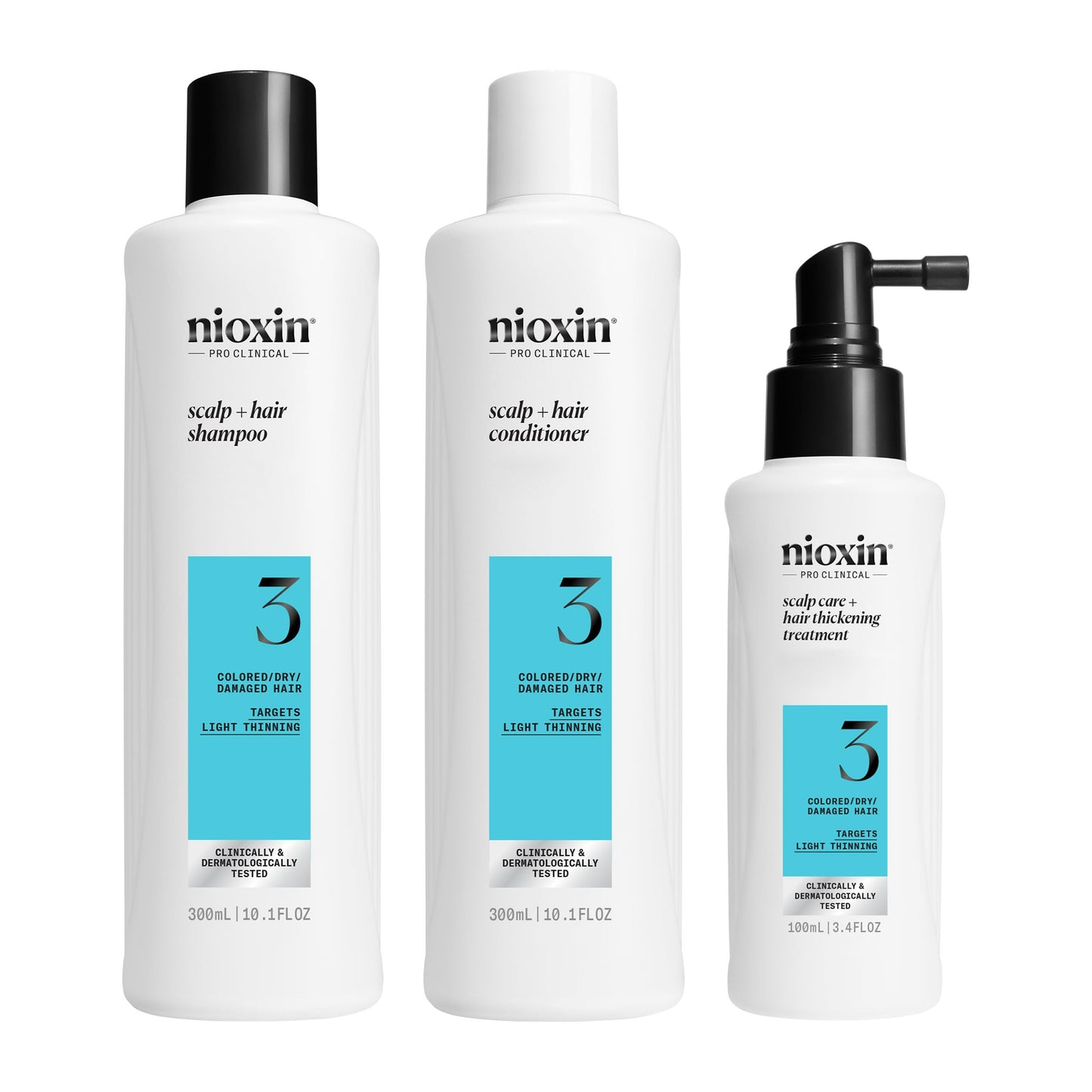 Nioxin System Kit 3, Color Treated Hair with Light Thinning, Full Size (3 Month Supply)