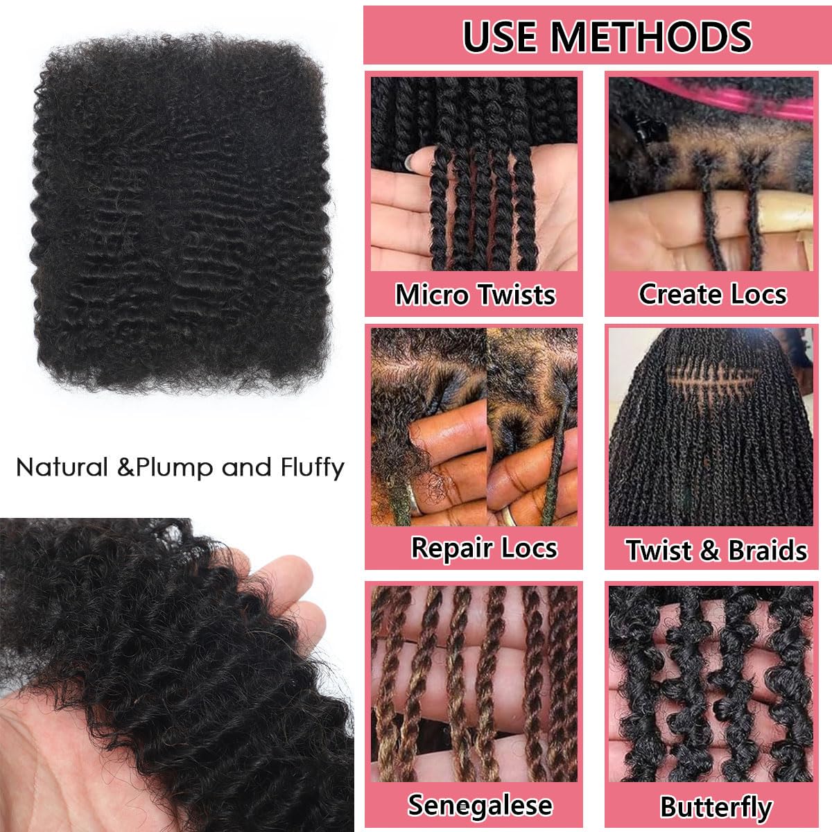 Afro Kinkys Bulk Human Hair 100g 10 Inch Chocolate Brown Afro Kinky Curly Human Hair Bulk for Dreadlock Extensions, Micro Locs, Braiding Twists, Braids and Repair Locs 4#