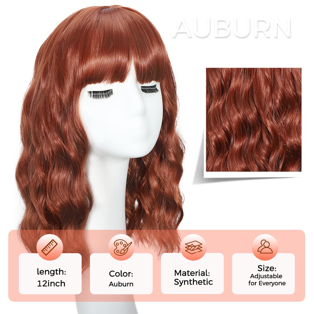 iAelev Wigs With bangs Brown Highlight 12 Inch Short Length Wigs for Women - Middle Part Synthetic Wavy Hair with Upgraded Strands, Natural Hair for Daily Party & Halloween Use793-X33H30