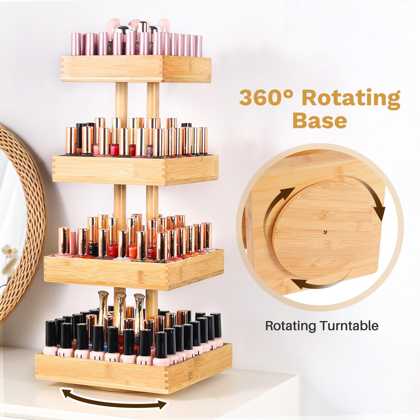 Homde Nail Polish Organizer for Women: Rotating Rack Holds 120-212 Bottles