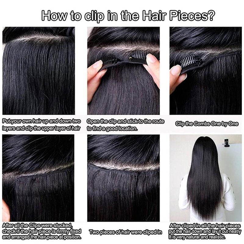 Kinky Straight Clip in Hair Extensions Real Human Hair Clip ins Natural Black Double Weft Clip ins for Women 12 Inch 120g 8pcs Kinky Straight Clip on Extensions Human Hair #1B Natural Color