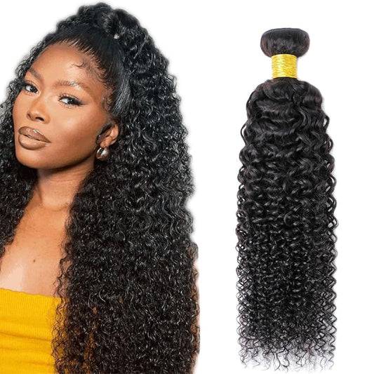 Curly Wave Bundles Human Hair 26 Inch Color #1B Natural Black Single Bundle Brazilian Virgin Human Hair Bundles Kinky Curly Wave 100g Per 1 Bundle Remy Hair Extensions For Black Woman