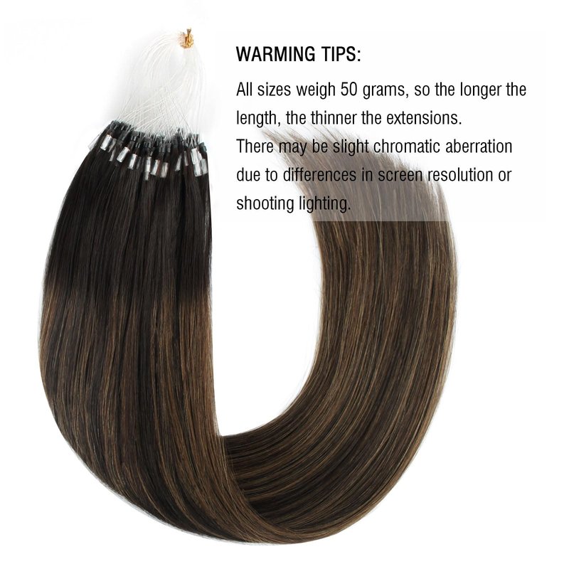 ABH AMAZINGBEAUTY HAIR Micro Loop Ring Hair Extensions Human Hair Balayage Darkest Brown to Chestnut Brown Microlink Hair Extensions #2/6/2 Seamless Blend 50G 50S 14 Inch